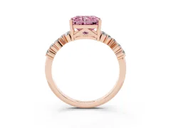 Fancy Pink Radiant Cut Diamond Ring Set in Rose gold with Scattered Round Accents