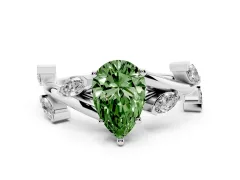 Fancy Green Pear Cut Diamond Solitaire Ring Set in Platinum with Twisted Marquise Accent Band