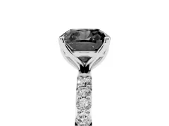 Fancy Black Cushion Cut Diamond Solitaire Engagement Ring Set in Platinum with Round Pavé Band and Prong Setting