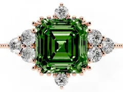 Fancy Green Asscher Cut Diamond Cluster Ring Set in Rose gold with Beaded Band