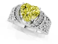 Fancy Yellow Heart Cut Diamond Milgrain Halo Pavé Engagement Ring Set in White gold with Prong Setting