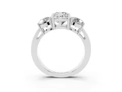 Cushion Cut Diamond Three-Stone Ring Set in Silver with Round Side Stones and Classic Band