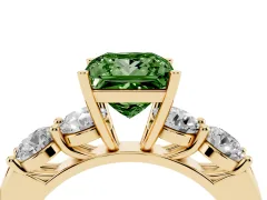 Fancy Green Princess Cut Diamond Five-Stone Prong Set Ring Set in Yellow gold with Classic Band