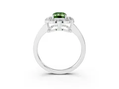 Fancy Green Emerald Cut Diamond Halo Cluster Engagement Ring Set in White gold with Solitaire Band and Prong Setting