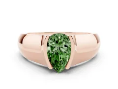 Fancy Green Pear Cut Diamond Bezel Solitaire Ring Set in Rose gold with Wide Band