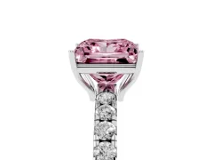 Fancy Pink Princess Cut Diamond Pavé Solitaire Engagement Ring Set in Platinum with Prong Setting