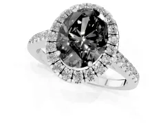Fancy Black Oval Cut Diamond Halo Pavé Engagement Ring Set in White gold with Prong Setting