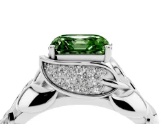 Fancy Green Asscher Cut Diamond Leaf-Inspired Engagement Ring Set in Silver with Round Accents