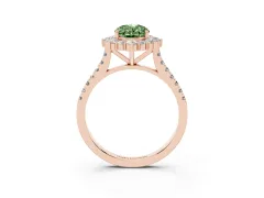 Fancy Green Oval Cut Diamond Halo Ring Set in Rose gold with Pavé Band and Prong Setting
