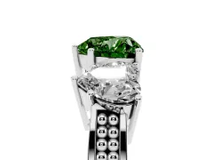 Fancy Green Heart Cut Diamond Three-Stone Ring Set in Silver with Textured Band