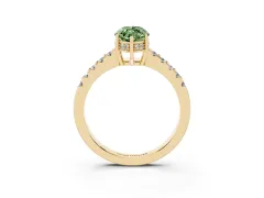 Fancy Green Marquise Cut Diamond Solitaire Engagement Ring Set in Yellow gold with Pavé Band and Prong Setting