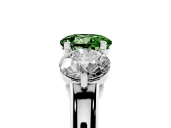 Fancy Green Round Cut Diamond Three-Stone Ring Set in Platinum with Prong Setting and Plain Band