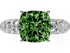 Fancy Green Cushion Cut Diamond Pavé Band Solitaire Ring Set in White gold with Close-Set Accent Stones and Prong Setting