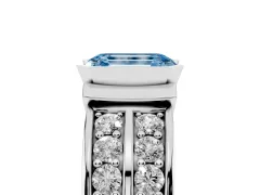 Fancy Blue Emerald Cut Diamond Wide Channel Set Band Ring Set in White gold with Bezel Setting