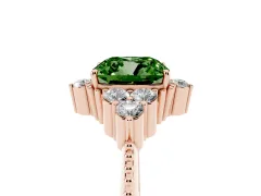 Fancy Green Cushion Cut Diamond Cluster Ring Set in Rose gold with Beaded Band