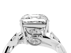 Asscher Cut Diamond Solitaire Twist Engagement Ring Set in Platinum with Pavé Leaf Accents