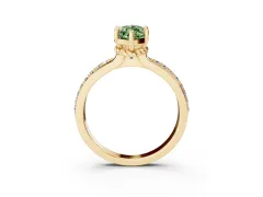 Fancy Green Marquise Cut Diamond Solitaire Ring Set in Yellow gold with Channel Set Band and Prong Setting