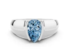 Fancy Blue Pear Cut Diamond Bezel Solitaire Ring Set in Platinum with Wide Band