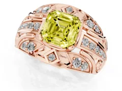 Fancy Yellow Asscher Cut Diamond Art Deco Ring Set in Rose gold with Pavé Split Shank