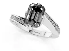 Fancy Black Emerald Cut Diamond Solitaire Ring Set in Silver with Intertwined Pavé Twist Band