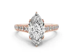 Marquise Cut Diamond Solitaire Pavé Engagement Ring Set in Rose gold with Prong Setting