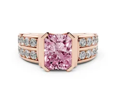 Fancy Pink Radiant Cut Diamond Wide Channel Set Band Ring Set in Rose gold with Bezel Setting