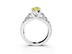 Fancy Yellow Marquise Cut Diamond Pavé Engagement Ring Set in Silver with Prong Setting