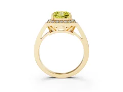 Fancy Yellow Princess Cut Diamond Halo Ring Set in Yellow gold with Accent-Lined Split Shank and Prong Setting