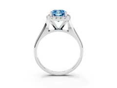 Fancy Blue Cushion Cut Diamond Halo Solitaire Engagement Ring Set in Silver with Square Band and Prong Setting