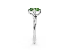 Fancy Green Oval Cut Diamond Solitaire Engagement Ring Set in Silver with Classic Plain Band