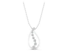 Round Diamond Teardrop Pendant Set in Silver with Prong-Set Curve