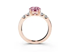 Fancy Pink Round Cut Diamond Five-Stone Prong Set Engagement Ring Set in Rose gold with Channel Band