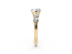 Round Cut Diamond Five-Stone Prong Set Ring Set in Yellow gold with Classic Band