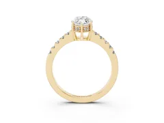 Marquise Cut Diamond Solitaire Engagement Ring Set in Yellow gold with Pavé Band and Prong Setting