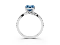 Fancy Blue Asscher Cut Diamond Twist Pavé Solitaire Engagement Ring Set in White gold with Prong Setting