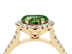 Fancy Green Heart Cut Diamond Cushion Halo Ring Set in Yellow gold with Pavé Band