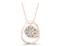 Round Cluster Diamond Teardrop Pendant Set in Rose gold with Prong-Set Stones