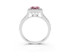 Fancy Pink Asscher Cut Diamond Halo Engagement Ring Set in White gold with Round Pavé Shoulders and Heart Gallery