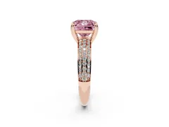 Fancy Pink Princess Cut Diamond Solitaire Ring Set in Rose gold with Multi-Row Round Pavé Band and Prong Setting