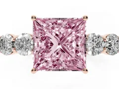 Fancy Pink Princess Cut Diamond Five-Stone Prong Set Band Ring Set in Rose gold with Polished Band