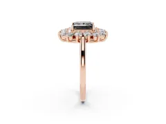 Fancy Black Princess Cut Diamond Floral Double Halo Ring Set in Rose gold with Round Petals