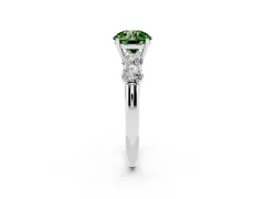 Fancy Green Round Cut Diamond Five-Stone Prong Set Ring Set in Silver with Classic Band