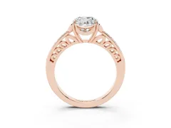 Cushion Cut Diamond Halo Ring Set in Rose gold with Channel Set Band and Prong Setting