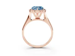Fancy Blue Heart Cut Diamond Halo Solitaire Engagement Ring Set in Rose gold with Square Band and Prong Setting