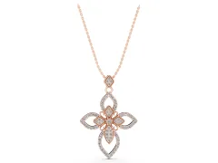 Marquise Diamond Cross Pendant Set in Rose gold with Pavé Floral Arms