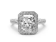 Radiant Cut Diamond Halo Engagement Ring Set in Silver with Accent Split Shank Band