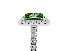 Fancy Green Princess Cut Diamond Halo Pavé Engagement Ring Set in Silver with Prong Setting