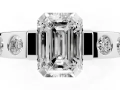 Emerald Cut Diamond Channel-Set Band Ring Set in Platinum with Bezel Prong Setting