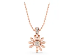 Round Diamond Daisy Flower Pendant Set in Rose gold with Pavé Petal Accents