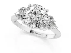 Round Cut Diamond Cluster Ring Set in White gold with Plain Band and Prong Setting
